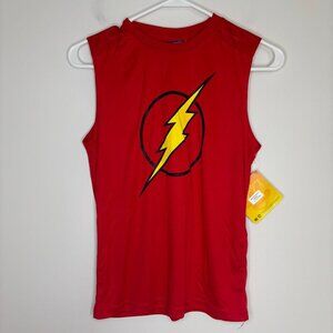 JUSTICE LEAGUE NEW Sleeveless Top Boys L 10/12 Red Lightning Textured